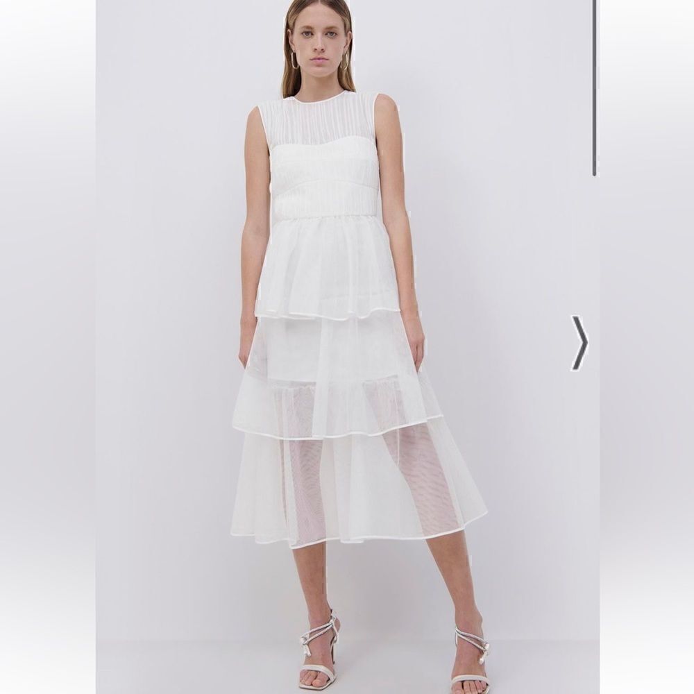 Simkhai Benton Tulle Plisse Midi Dress in White NWT